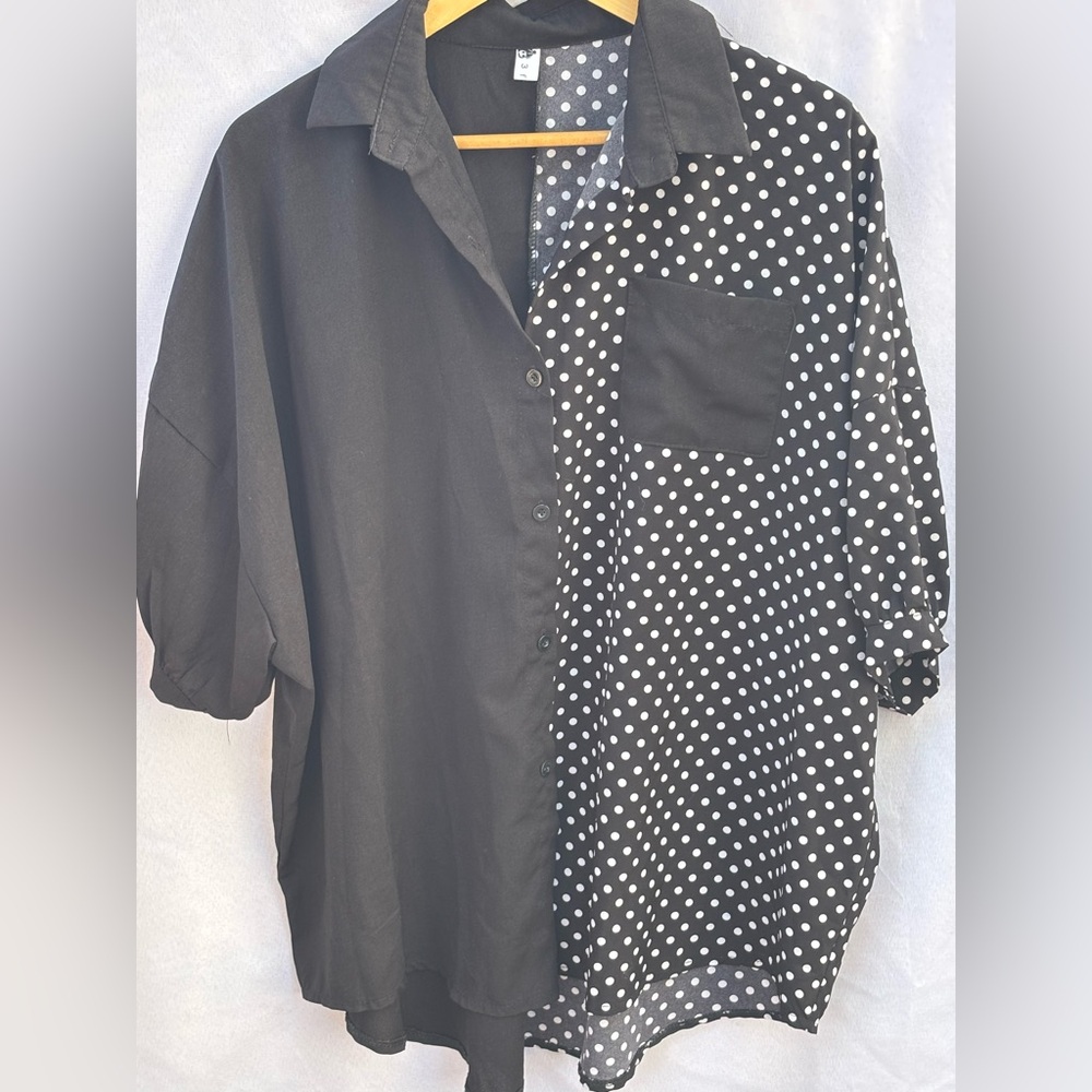 Chic Black and White Polka Dot Button Down Shirt
